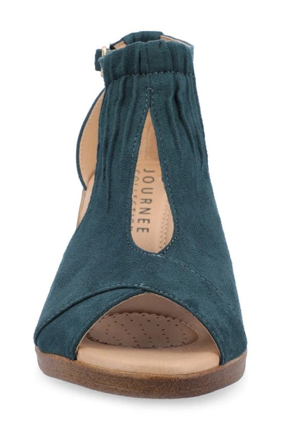 Journee Collection Womens Kedzie Medium And Wide Width Buckle Open Toe Wedge In Blue-green