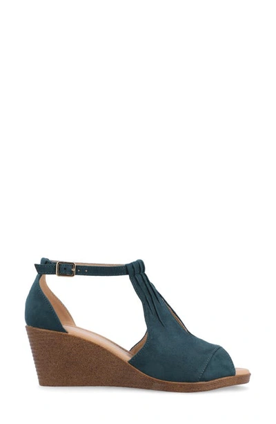 Journee Collection Womens Kedzie Medium And Wide Width Buckle Open Toe Wedge In Blue-green
