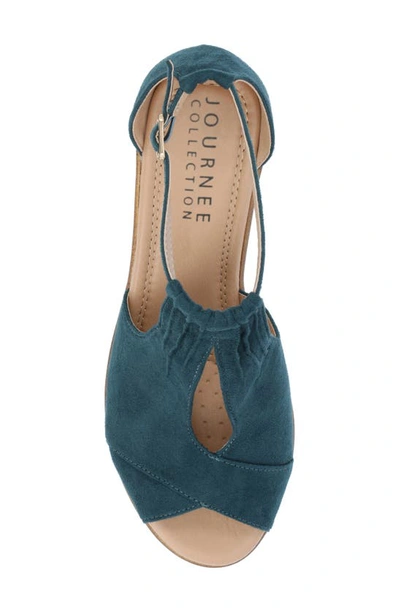 Journee Collection Womens Kedzie Medium And Wide Width Buckle Open Toe Wedge In Blue-green