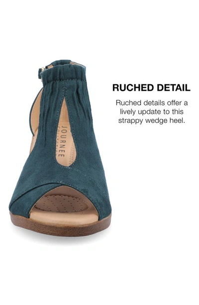 Journee Collection Womens Kedzie Medium And Wide Width Buckle Open Toe Wedge In Blue-green