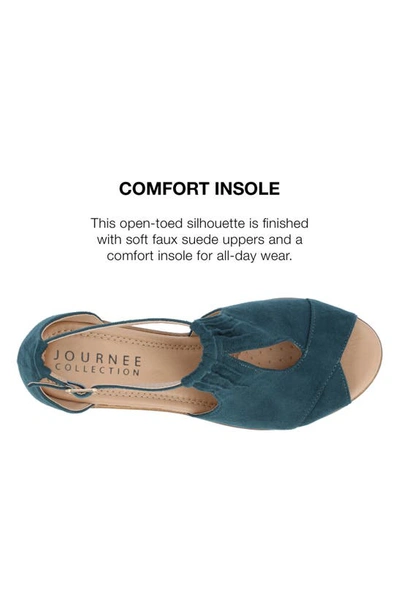 Journee Collection Womens Kedzie Medium And Wide Width Buckle Open Toe Wedge In Blue-green