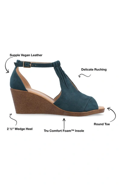 Journee Collection Womens Kedzie Medium And Wide Width Buckle Open Toe Wedge In Blue-green