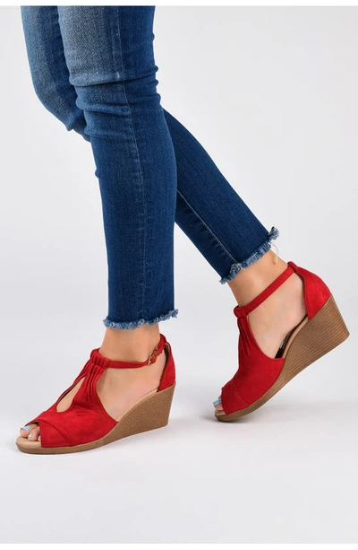 Journee Collection Womens Kedzie Medium And Wide Width Buckle Open Toe Wedge In Red