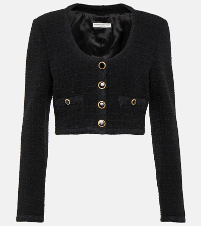 Shop Alessandra Rich Checked Cropped Tweed Blazer In Black