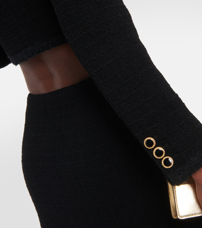 Shop Alessandra Rich Checked Cropped Tweed Blazer In Black