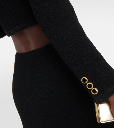 Alessandra Rich Checked Cropped Tweed Blazer In Black
