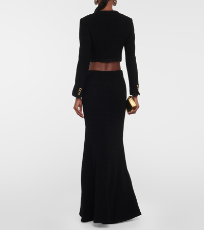 Alessandra Rich Checked Cropped Tweed Blazer In Black