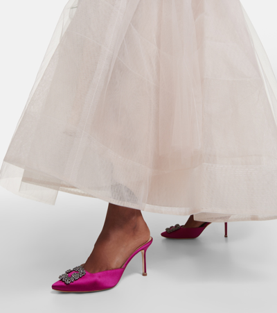 Manolo Blahnik Hangisi 70mm Crystal-embellished Satin Mules In Purple