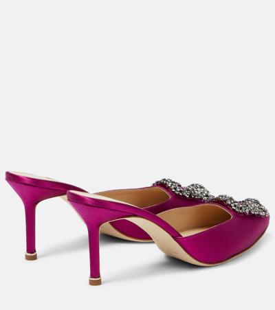 Manolo Blahnik Hangisi 70mm Crystal-embellished Satin Mules In Purple