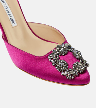 Manolo Blahnik Hangisi 70mm Crystal-embellished Satin Mules In Purple