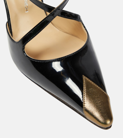 Shop Alessandra Rich Paneled Patent Leather Pumps In Black