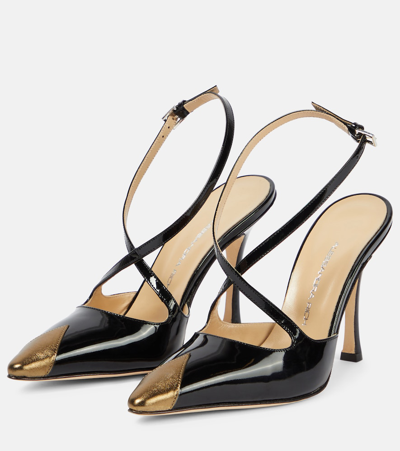 Shop Alessandra Rich Paneled Patent Leather Pumps In Black