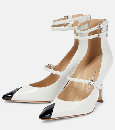 Shop Alessandra Rich Paneled Leather Pumps In White