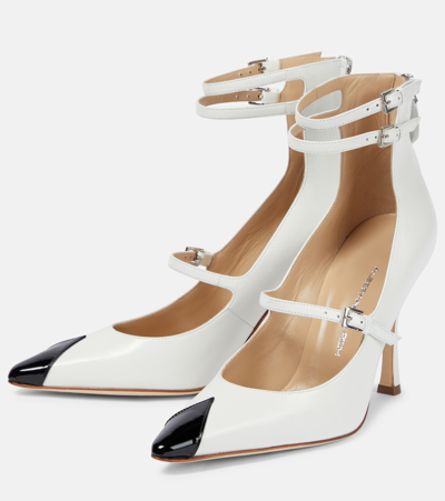 Alessandra Rich Paneled Leather Pumps In White