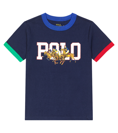 Shop Polo Ralph Lauren Printed Cotton Jersey T-shirt In Blue