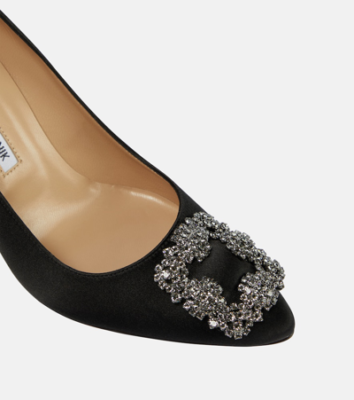 Shop Manolo Blahnik Hangisi 90 Embellished Satin Pumps In Black