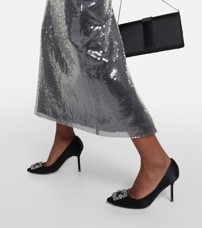 Manolo Blahnik Hangisi 70 Crystal Buckle Satin Pumps In Black