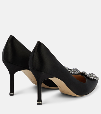 Shop Manolo Blahnik Hangisi 90 Embellished Satin Pumps In Black