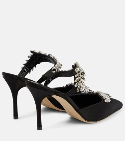 Shop Manolo Blahnik Lurum 90 Embellished Satin Mules In Black