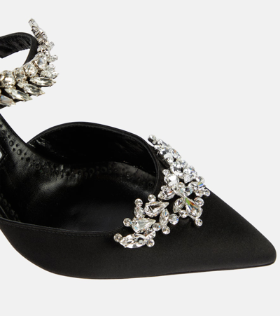 Shop Manolo Blahnik Lurum 90 Embellished Satin Mules In Black