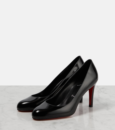 Christian Louboutin Pumppie Abrasivato Red Sole Calfskin Leather Pumps In Black