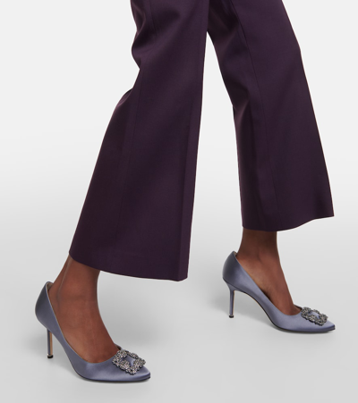 Manolo Blahnik Hangisi 90 Embellished Glittered Satin Pumps In Grey