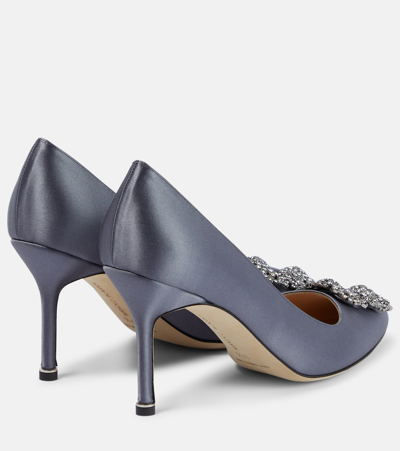 Manolo Blahnik Hangisi 90 Embellished Glittered Satin Pumps In Grey