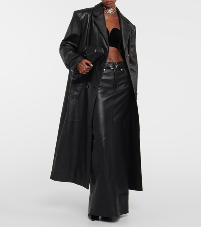 Shop Alessandra Rich Mock-croc Leather Maxi Skirt In Black