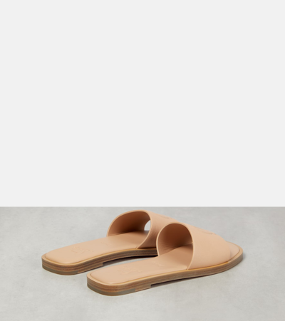 Christian Louboutin Cl Embossed Leather Slides In Neutrals