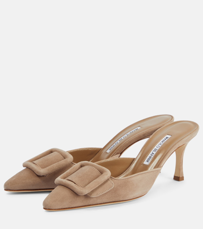 Shop Manolo Blahnik Maysale 70 Suede Mules In Brown