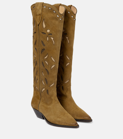 Shop Isabel Marant Denvee Suede Knee-high Cowboy Boots In Brown