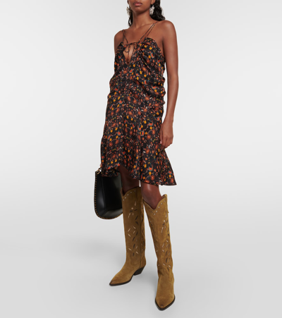 Shop Isabel Marant Denvee Suede Knee-high Cowboy Boots In Brown