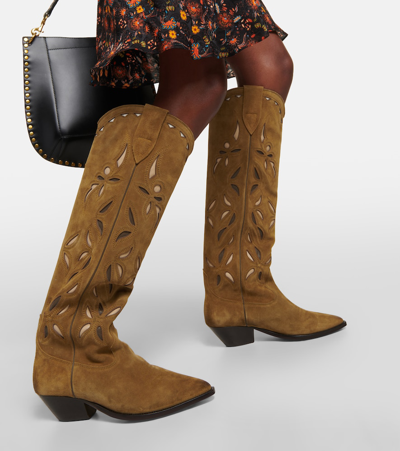 Shop Isabel Marant Denvee Suede Knee-high Cowboy Boots In Brown