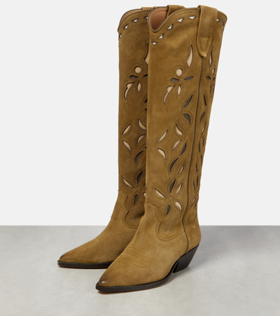 Shop Isabel Marant Denvee Suede Knee-high Cowboy Boots In Brown