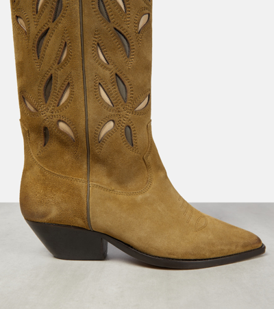 Shop Isabel Marant Denvee Suede Knee-high Cowboy Boots In Brown