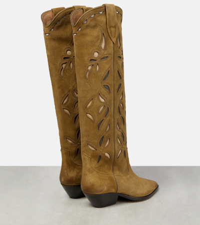 Shop Isabel Marant Denvee Suede Knee-high Cowboy Boots In Brown