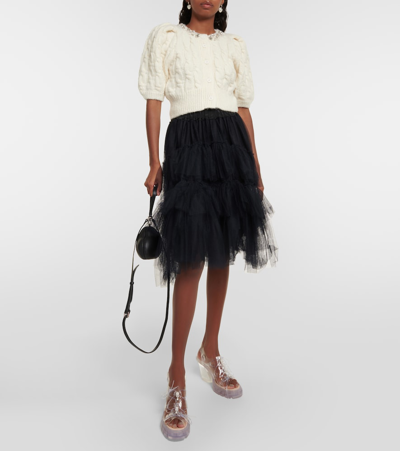 Simone Rocha Embellished Wool-blend Cardigan In Beige