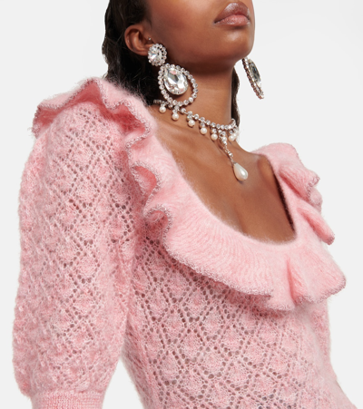 Alessandra Rich Embroidered Mohair-blend Minidress In Pink
