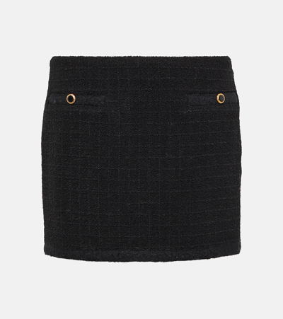 Alessandra Rich Black Checked Tweed Boucle Mini Skirt In Black