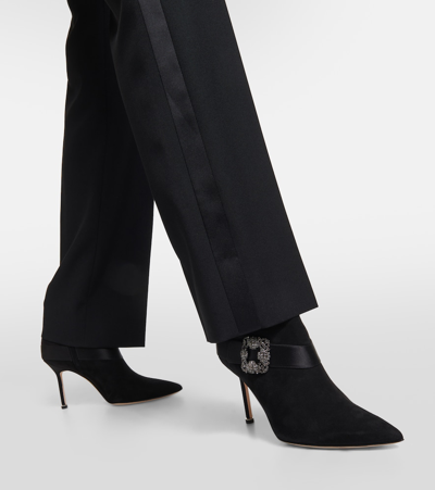 Shop Manolo Blahnik Plinianu Embellished Suede Ankle Boots In Black
