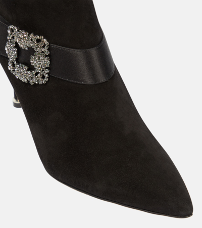 Shop Manolo Blahnik Plinianu Embellished Suede Ankle Boots In Black