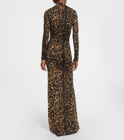 Shop Blumarine Leopard-print Floral-appliqué Maxi Dress In Beige