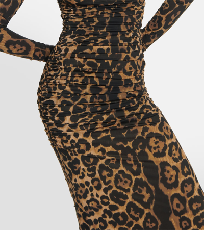 Shop Blumarine Leopard-print Floral-appliqué Maxi Dress In Beige