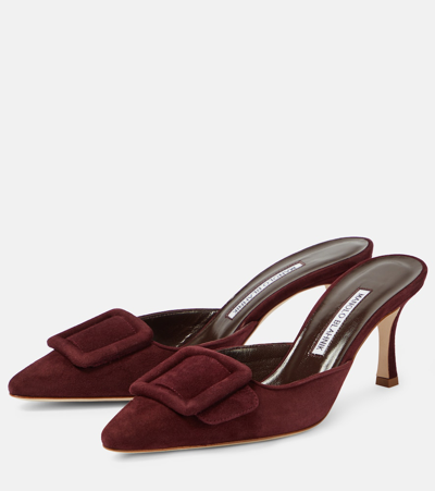 Manolo Blahnik Maysale 70 Suede Mules In Red