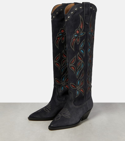 Shop Isabel Marant Denvee Suede Knee-high Boots In Black