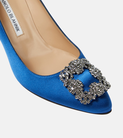 Shop Manolo Blahnik Hangisi 90 Embellished Satin Pumps In Blue