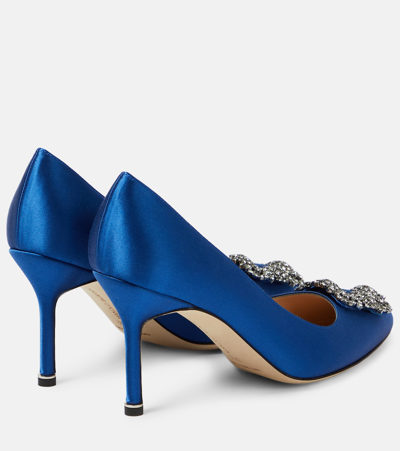 Shop Manolo Blahnik Hangisi 90 Embellished Satin Pumps In Blue