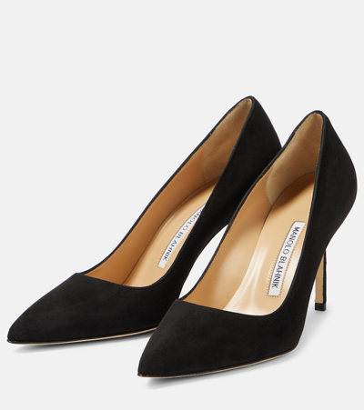 Manolo Blahnik Pointed Pumps In Grey Suede In Black