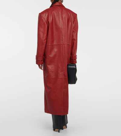 Shop Alessandra Rich Oversized Croc-effect Leather Coat In Red