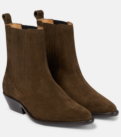 Shop Isabel Marant Delena Suede Ankle Boots In Green